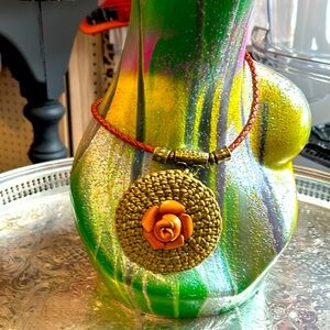 Leather rose necklace